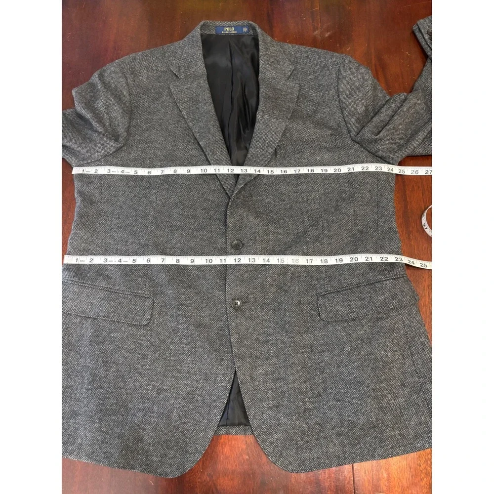 Polo Ralph Lauren Mens Tweed Herringbone Blazer 48L Grey Wool Blend Sport Coat